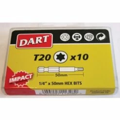 Dart T10 X 50mm Impact Driver Bits, Box Of 10 DI50T10-10